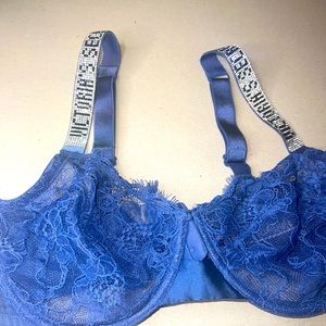 Victoria's Secret shine strap bra unlined lace mesh bling bra 34ddd NWOT